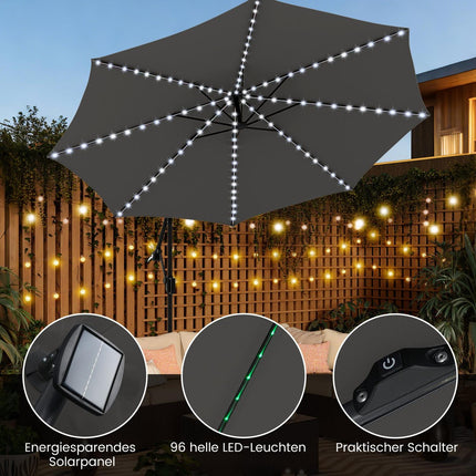 Parasol de terrasse de 300 cm avec lumières LED, inclinaison réglable