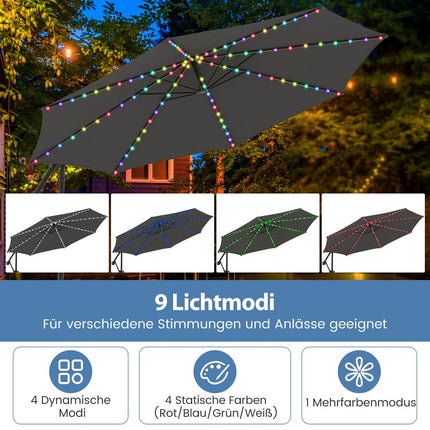 Parasol de terrasse de 300 cm avec lumières LED, inclinaison réglable