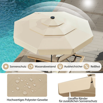 300 cm Sonnenschirm mit Solar-LED-Beleuchtung, Beige
