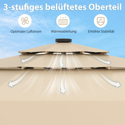 300 cm Sonnenschirm mit Solar-LED-Beleuchtung, Beige