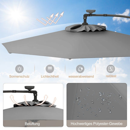 Parasol de terrasse de 300 cm avec lumières LED solaires et manivelle