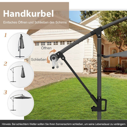 Parasol de terrasse de 300 cm avec lumières LED solaires et manivelle