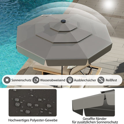300 cm Sonnenschirm mit Solar-LED-Beleuchtung, Grau