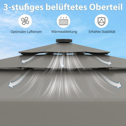 300 cm Sonnenschirm mit Solar-LED-Beleuchtung, Grau