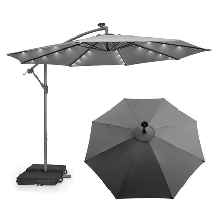 300 cm Sonnenschirm mit Solar-LED-Beleuchtung & Sandsäcken
