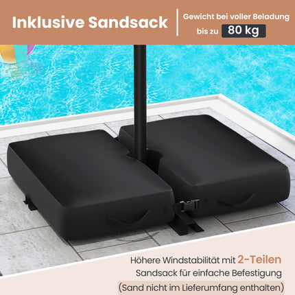 300 cm Sonnenschirm mit Solar-LED-Beleuchtung & Sandsäcken