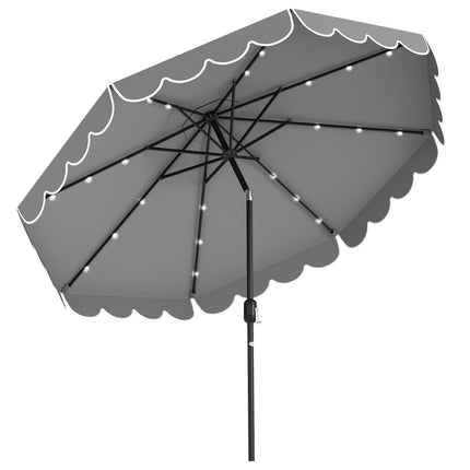 Parasol de terrasse de 300 cm avec lumières LED solaires, inclinable et manivelle