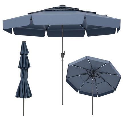 300 cm Sonnenschirm mit Solar-LED-Beleuchtung, neigbar