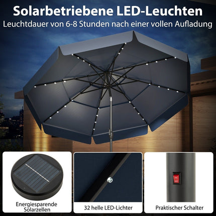 300 cm Sonnenschirm mit Solar-LED-Beleuchtung, neigbar