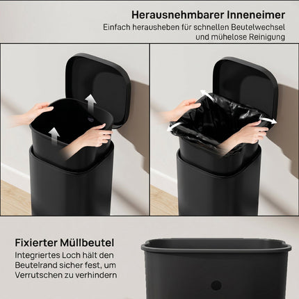 Poubelle de cuisine 30 L avec couvercle à fermeture douce, noire