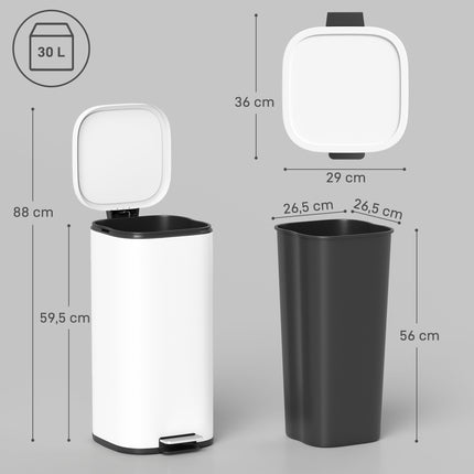 Poubelle de cuisine en métal de 30 L avec couvercle à fermeture douce et pédale