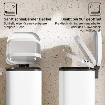 Poubelle de cuisine en métal de 30 L avec couvercle à fermeture douce et pédale