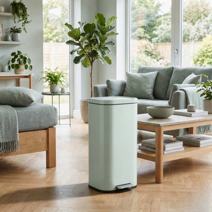 30-Liter-Küchenmülleimer aus Metall, Deckel mit Soft-Close-Funktion, Grün