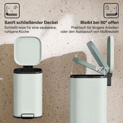 30-Liter-Küchenmülleimer aus Metall, Deckel mit Soft-Close-Funktion, Grün