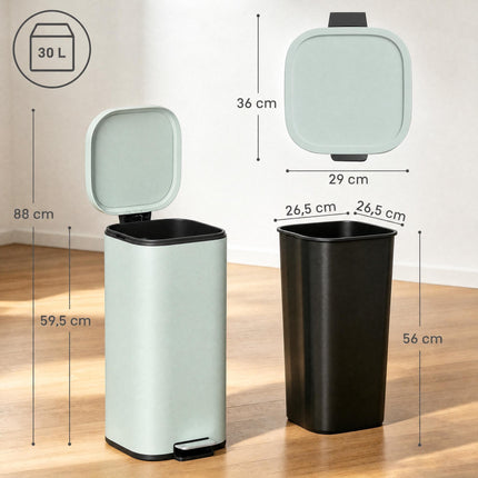 30-Liter-Küchenmülleimer aus Metall, Deckel mit Soft-Close-Funktion, Grün