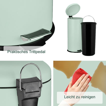 Poubelle de cuisine à pédale en métal et plastique de 30 L