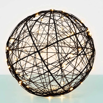 Boule décorative LED noire de 30 cm – Lumière blanc chaud