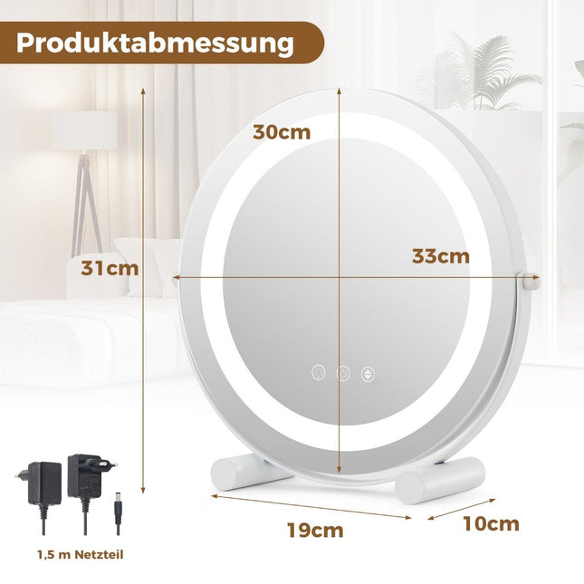 Miroir cosmétique dimmable Ø 30 cm avec éclairage, interrupteur tactile et fonction mémoire