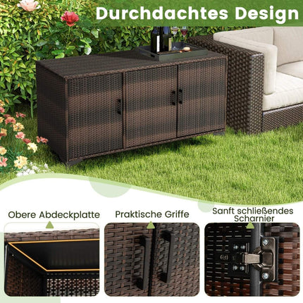 Armoire de jardin en rotin 318L avec étagères amovibles et amp; Armoire latérale extérieure résistante aux intempéries, portes marron