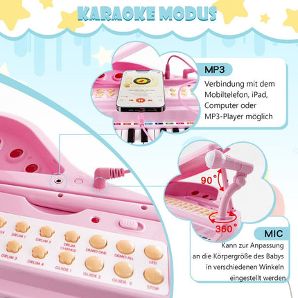 31-Tasten-Kinderkeyboard mit Hocker, Rosa, 35x30x55 cm