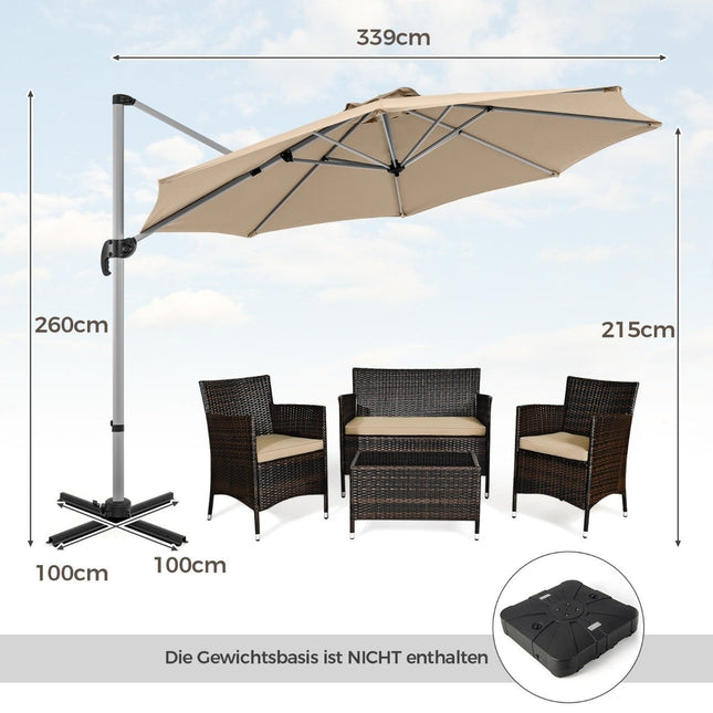 Parasol Ø 330 cm avec manivelle &amp; UPF 50+ et Parasol déporté rotatif à 360° parasol de jardin beige
