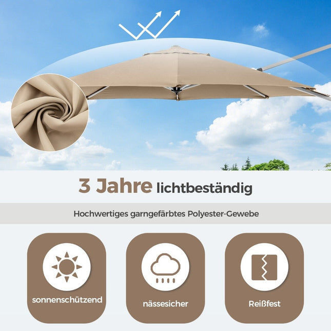 Parasol Ø 330 cm avec manivelle &amp; UPF 50+ et Parasol déporté rotatif à 360° parasol de jardin beige