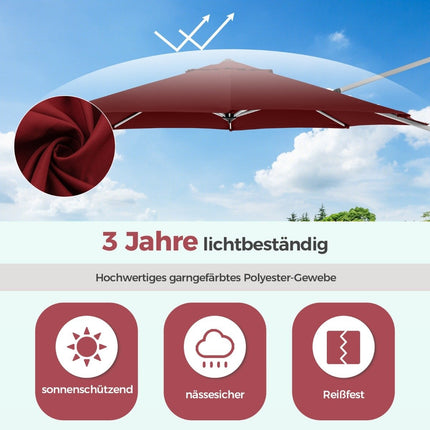 Ø 330 cm Sonnenschirm mit Kurbel &amp; UPF 50+ &amp; 360° Drehbar Ampelschirm Gartenschirm Rot