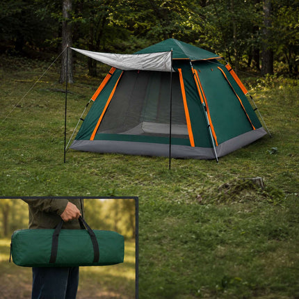Tente 3-4 personnes à montage rapide avec auvent et protection UV