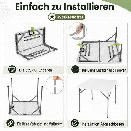 34" quadratischer Klapptisch, weiß – tragbar und robust