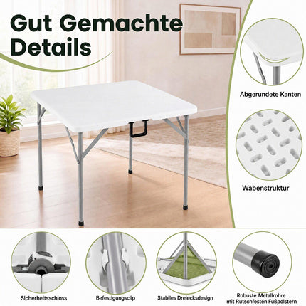 34" quadratischer Klapptisch, weiß – tragbar und robust