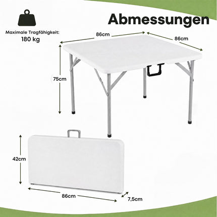 34" quadratischer Klapptisch, weiß – tragbar und robust