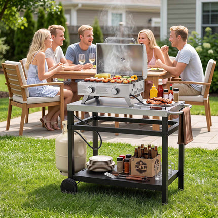 Table de grill à double étagère 34 po x 20 po avec plateau en acier