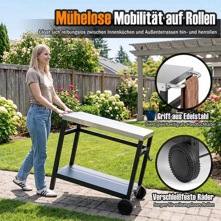 Table de grill à double étagère 34 po x 20 po avec plateau en acier