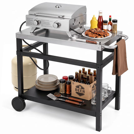 Table de grill à double étagère 34 po x 20 po avec plateau en acier