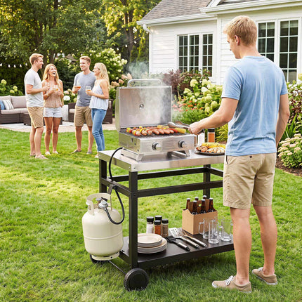 Table de grill à double étagère 34 po x 20 po avec plateau en acier