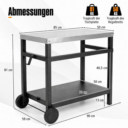 Table de grill à double étagère 34 po x 20 po avec plateau en acier