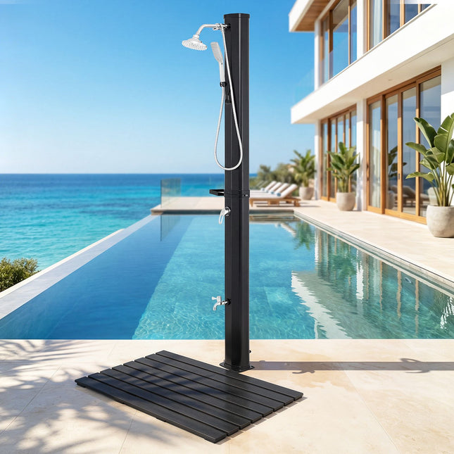 Douche solaire de piscine 35 L avec rinçage des mains et des pieds, noire