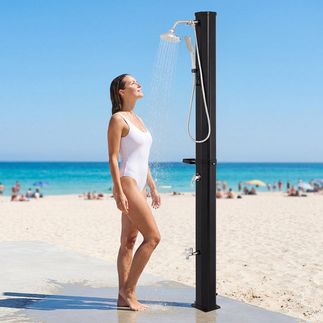 Douche solaire de piscine 35 L avec rinçage des mains et des pieds, noire