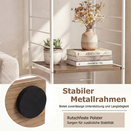 360° drehbares 4-stöckiges Bücherregal mit Metallrahmen, Weiß/Natur
