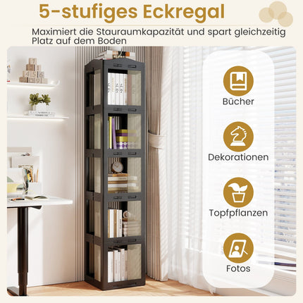 360° drehbares Bücherregal, faltbar, transparent, schwarz, 174 cm