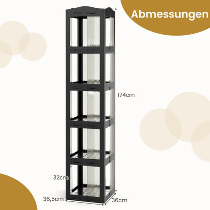 360° drehbares Bücherregal, faltbar, transparent, schwarz, 174 cm