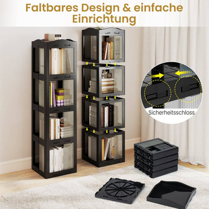360° drehbares Bücherregal, faltbar, transparent, schwarz