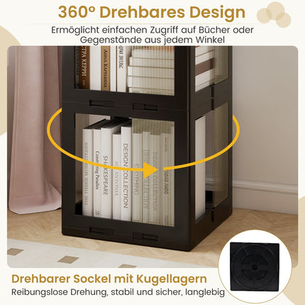 360° drehbares Bücherregal, faltbar, transparent, schwarz