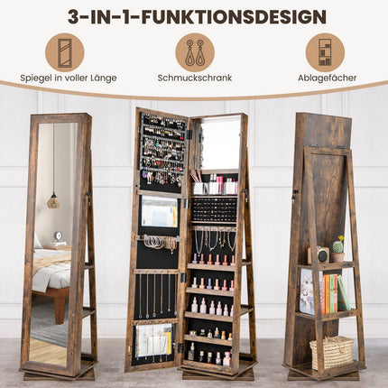 Armoire à bijoux rotative à 360° avec miroir pleine longueur