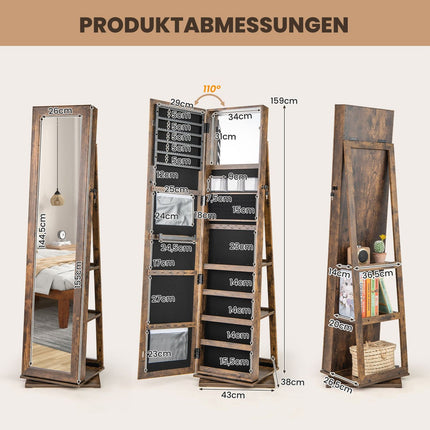 Armoire à bijoux rotative à 360° avec miroir pleine longueur