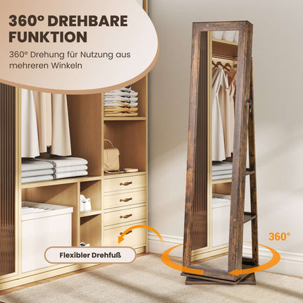 Armoire à bijoux rotative à 360° avec miroir pleine longueur