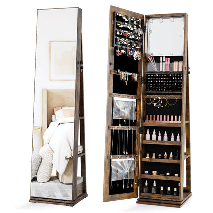Armoire à bijoux rotative à 360° avec miroir et étagères