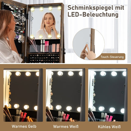 Armoire à bijoux rotative à 360° avec miroir et étagères