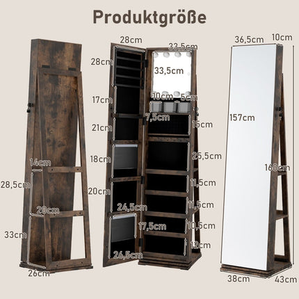 Armoire à bijoux rotative à 360° avec miroir et étagères