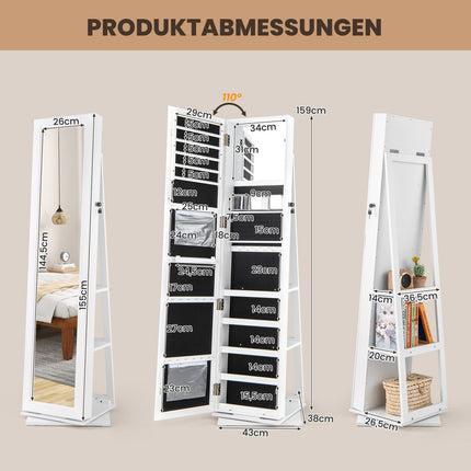 360° drehbarer Schmuckschrank mit Ganzkörperspiegel